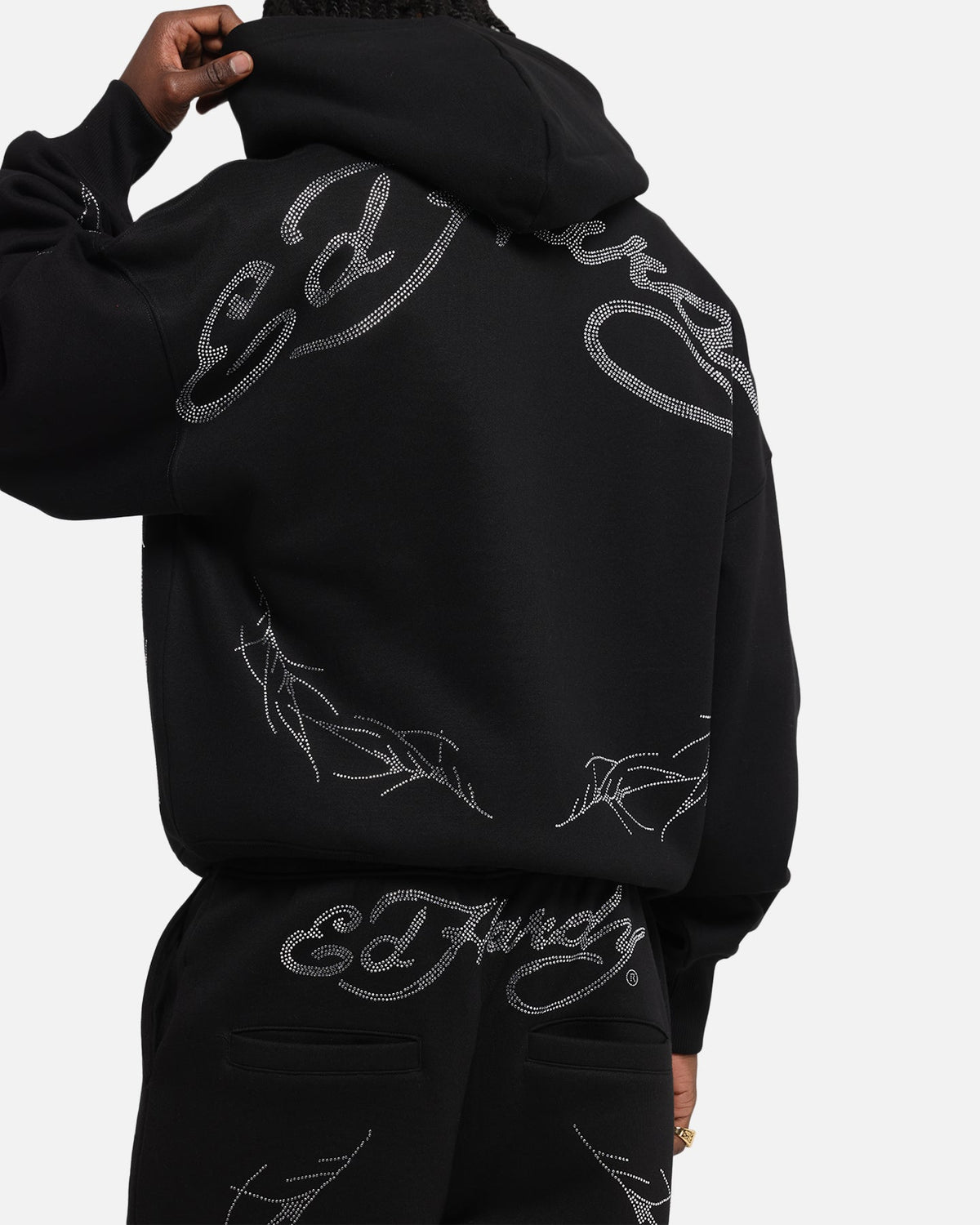 Ed Hardy Cyber Rhinestone Zip-Up Hoodie Black