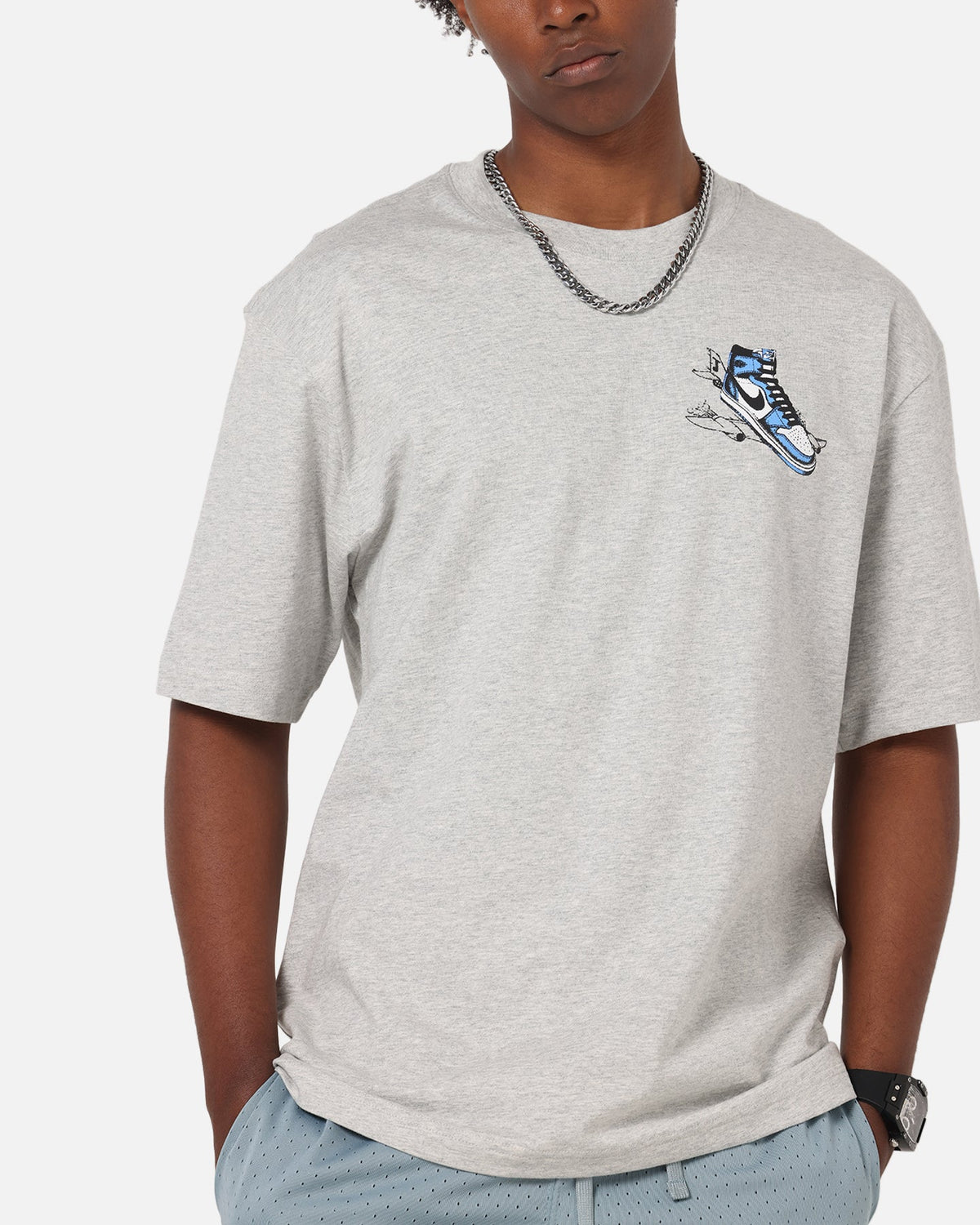 Jordan AJ1 North Carolina T-Shirt Grey Heather/White
