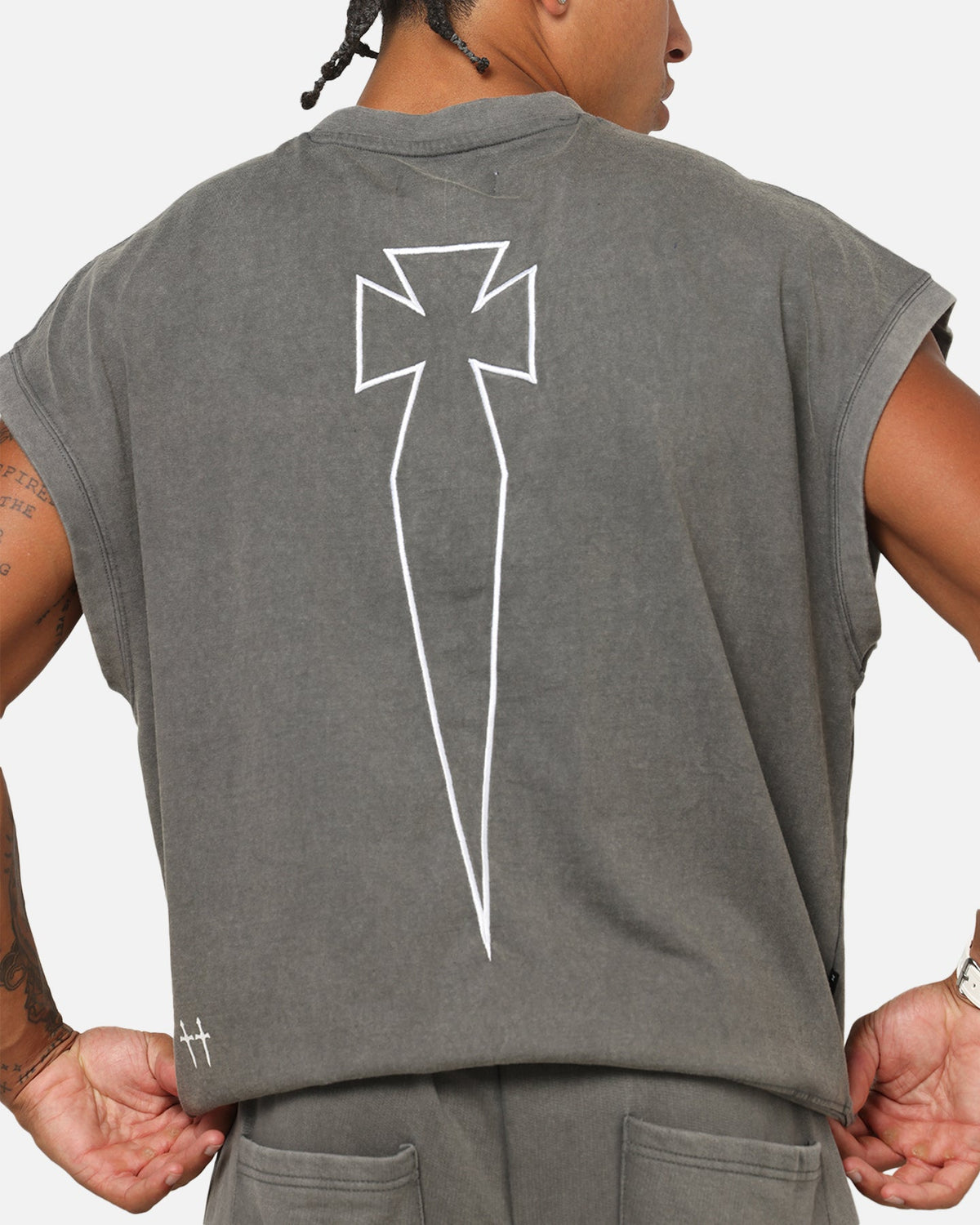 Saint Morta Athletc Cut Off Sweat T-Shirt Washed Charcoal