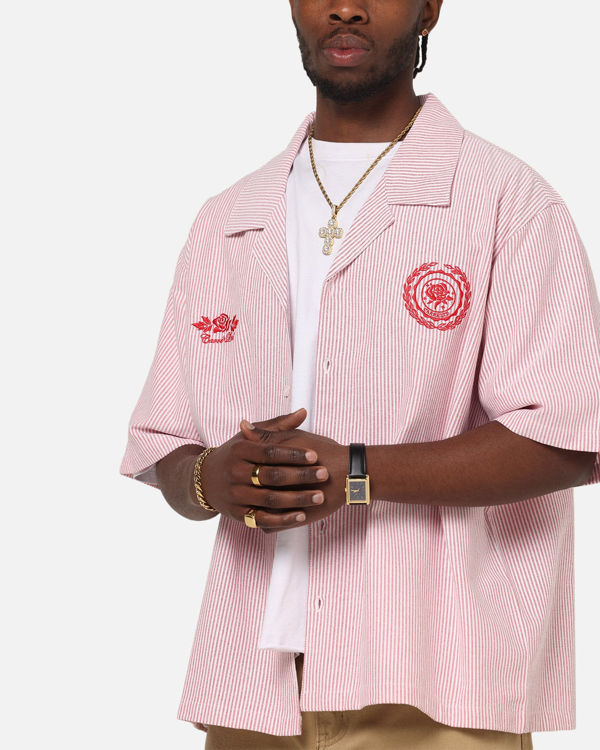 Carre Rose Pinstripe Button Up Shirt Red Stripe