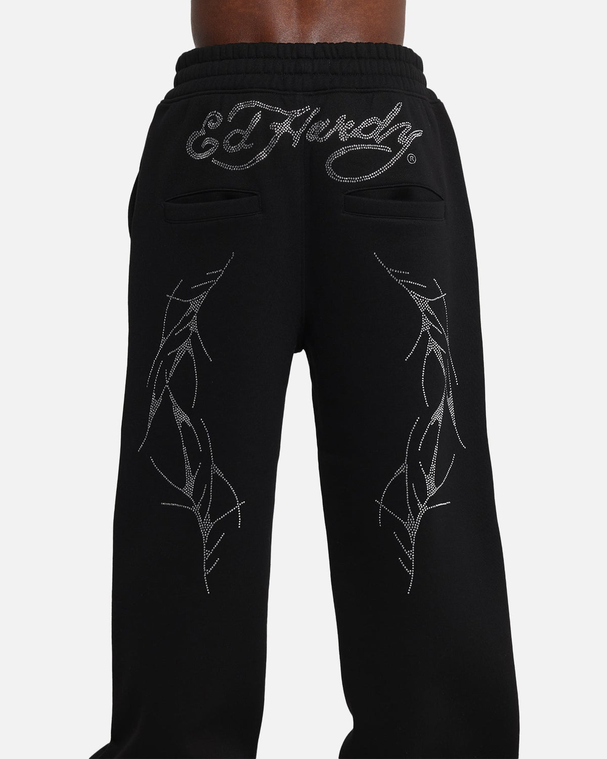 Ed Hardy Cyber Rhinestone Track Pants Black