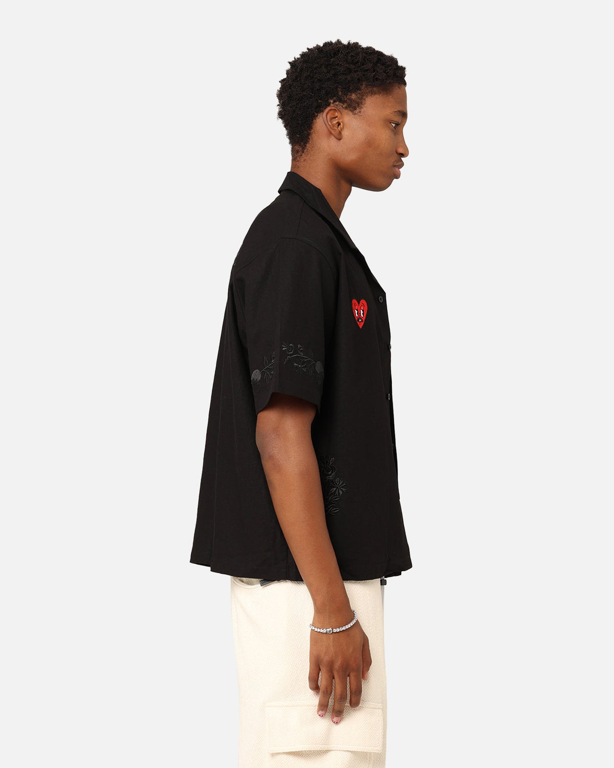 Loiter Oasis Embroidered Button Up Shirt Black