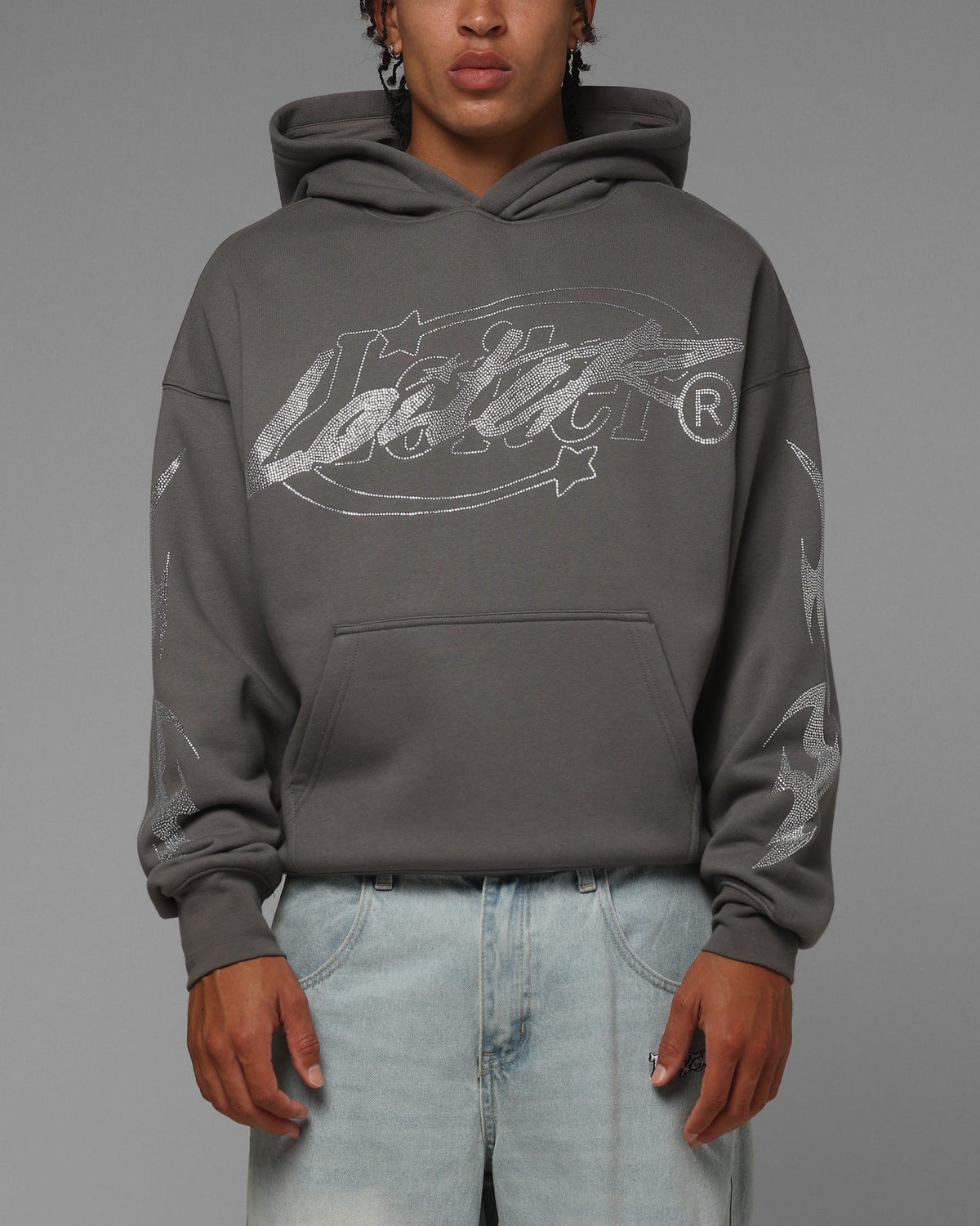Loiter Atlantic Rhinestone Hoodie Charcoal
