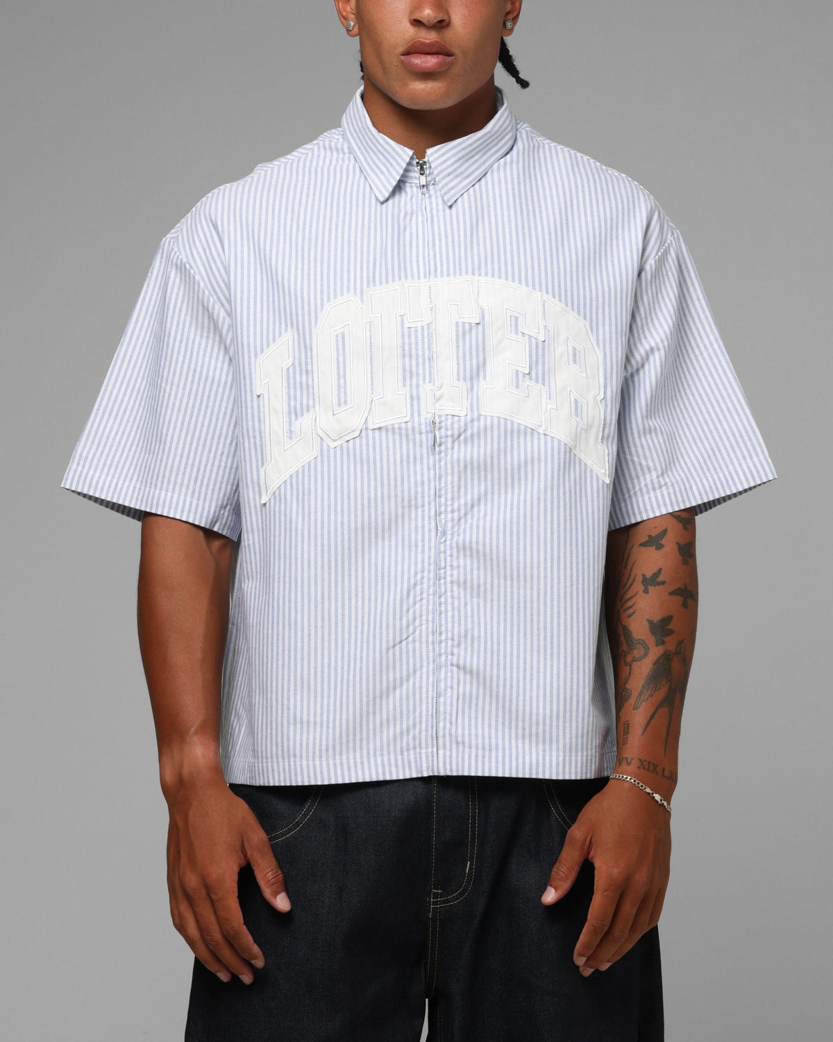 Loiter Studio Zip Shirt Blue Stripe