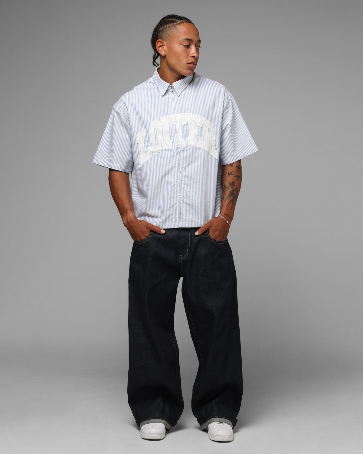 Loiter Studio Zip Shirt Blue Stripe