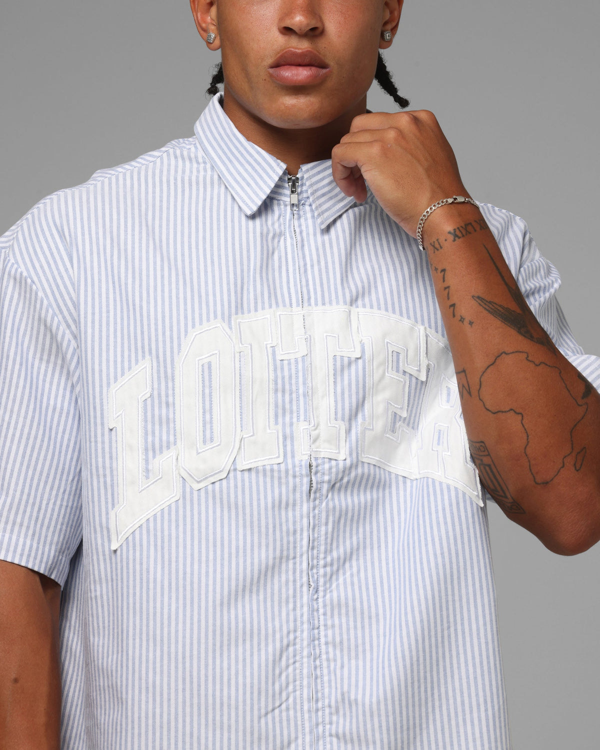 Loiter Studio Zip Shirt Blue Stripe