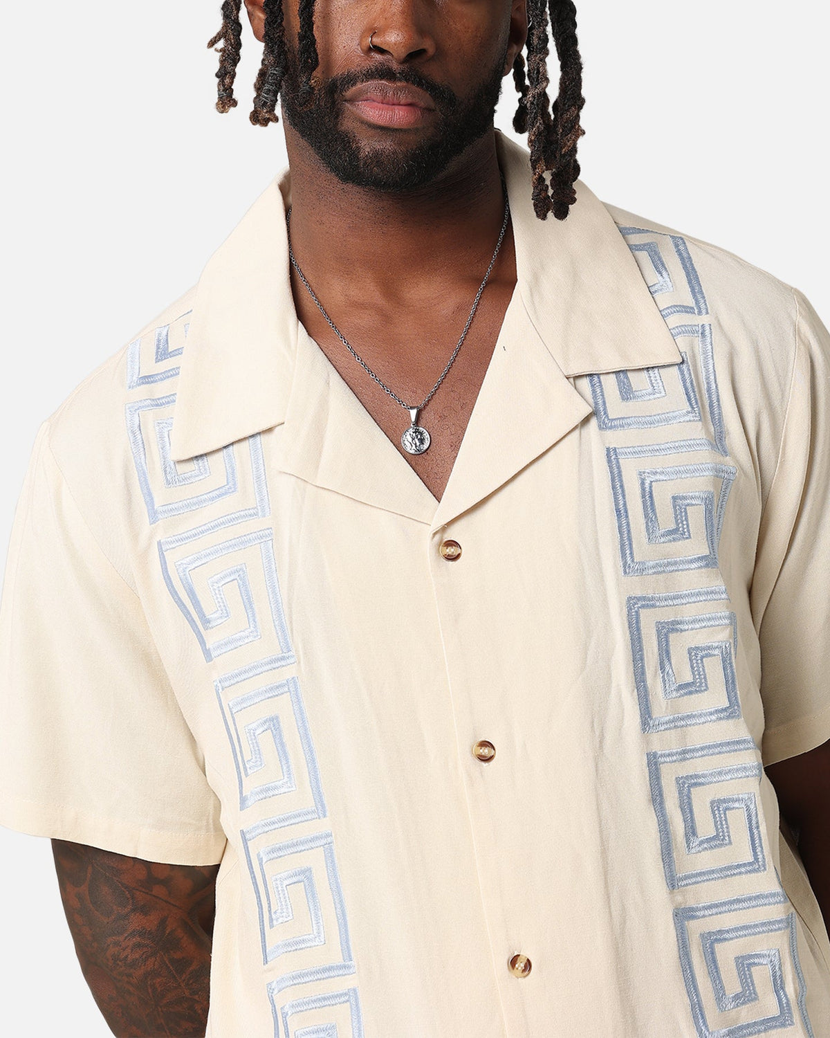XXIII Hellas Linen Button Up Shirt Off White/Blue