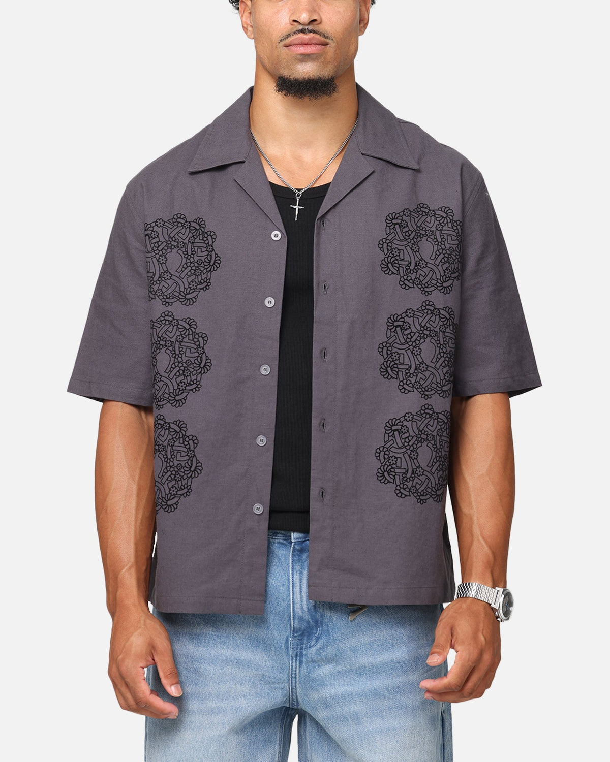 Saint Morta Gardenia Button Up Shirt Black Shadow
