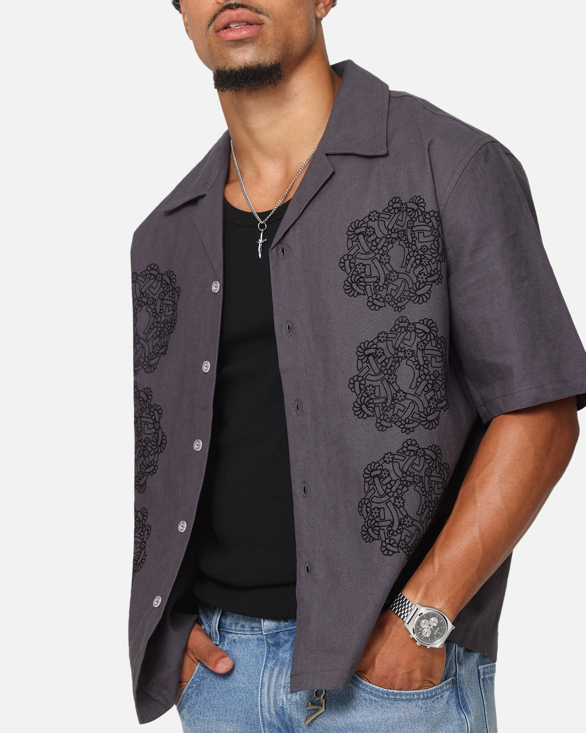 Saint Morta Gardenia Button Up Shirt Black Shadow