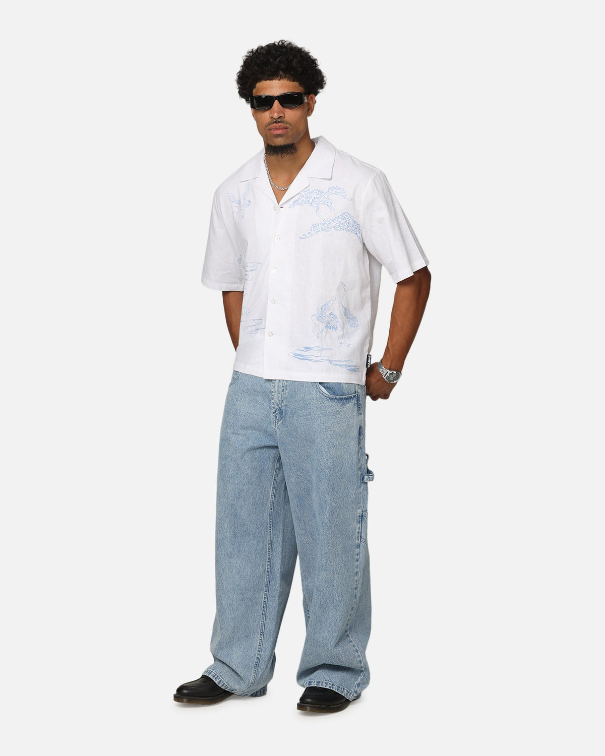 Carre Crane Button Up Shirt White/Light Blue