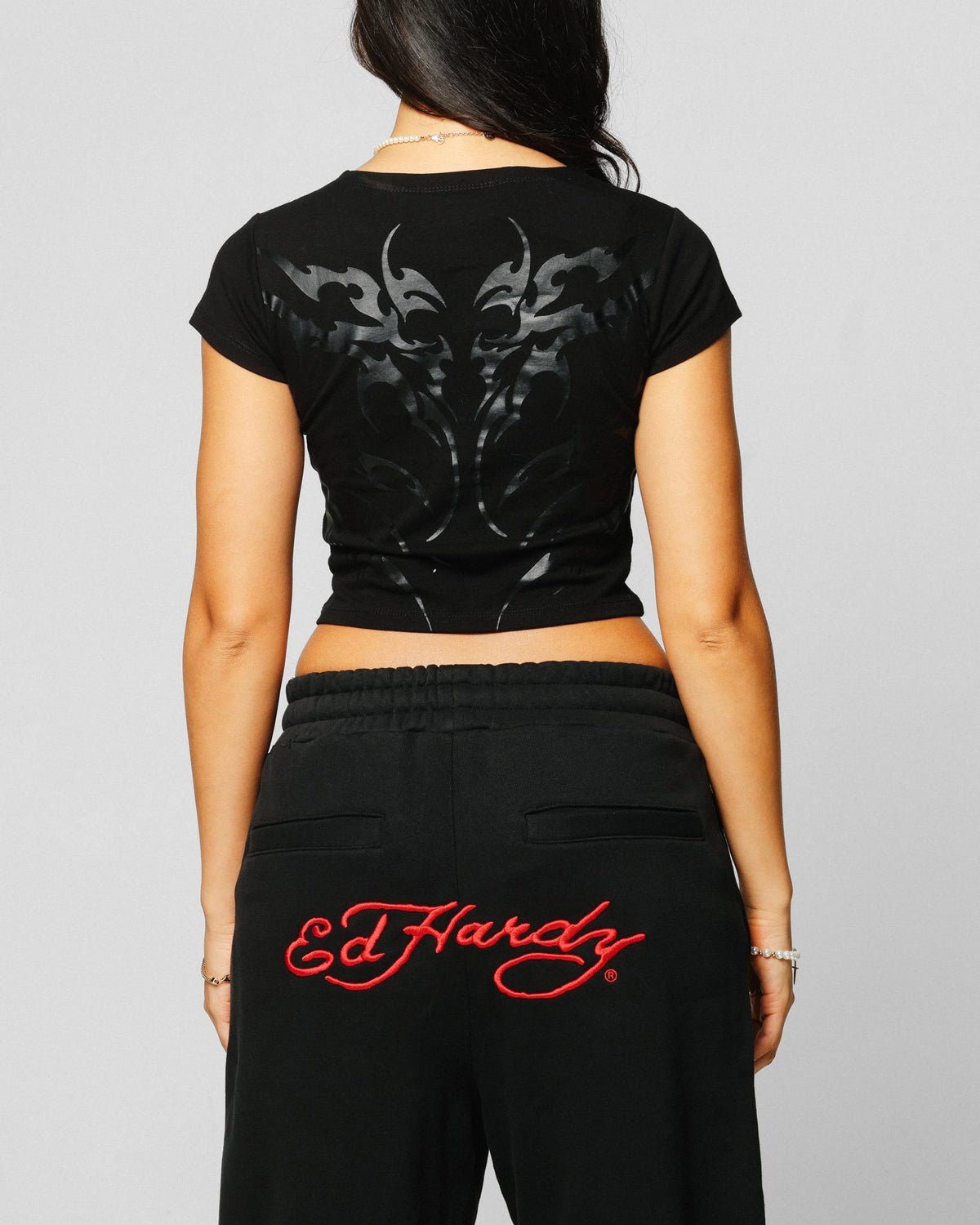 Ed Hardy Women's Techno Baby T-Shirt Vintage Black