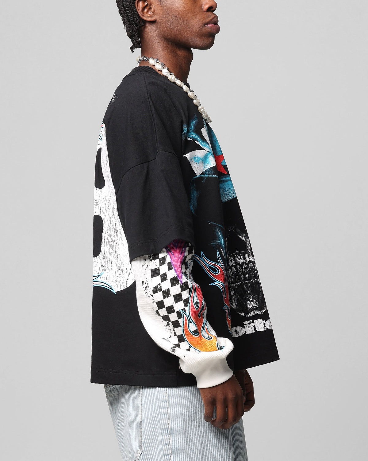Loiter Daytona Layered Long Sleeve T-Shirt Black/White
