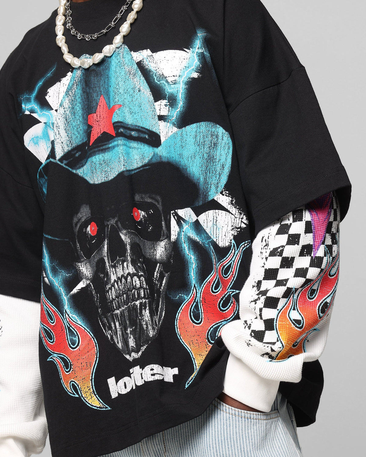 Loiter Daytona Layered Long Sleeve T-Shirt Black/White