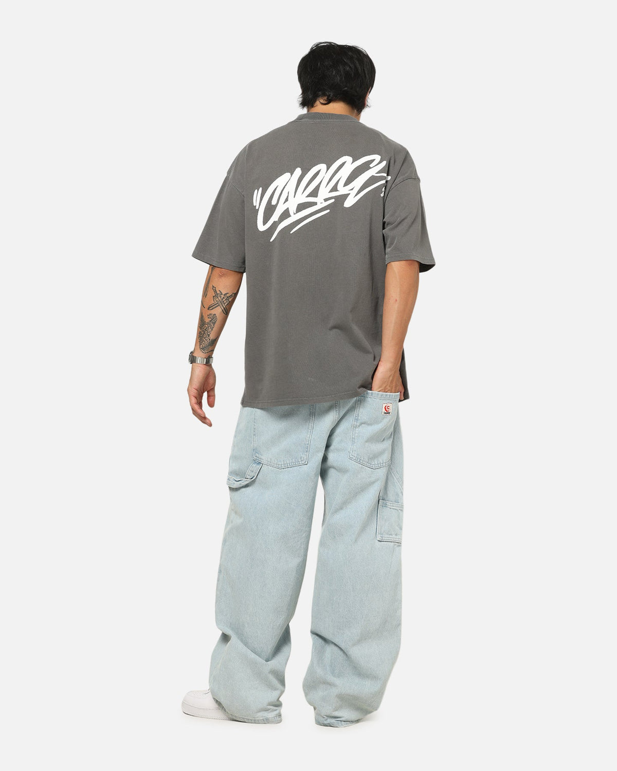 Carre Tag Mock Neck T-Shirt Black Acidwash