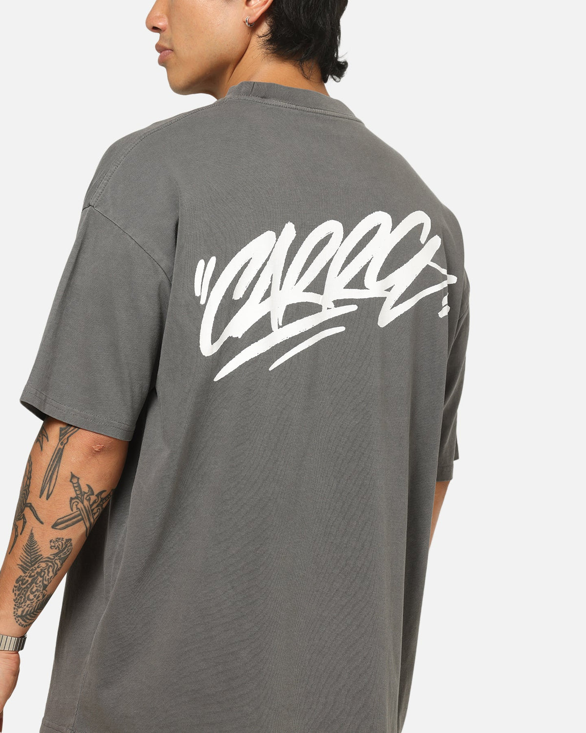 Carre Tag Mock Neck T-Shirt Black Acidwash