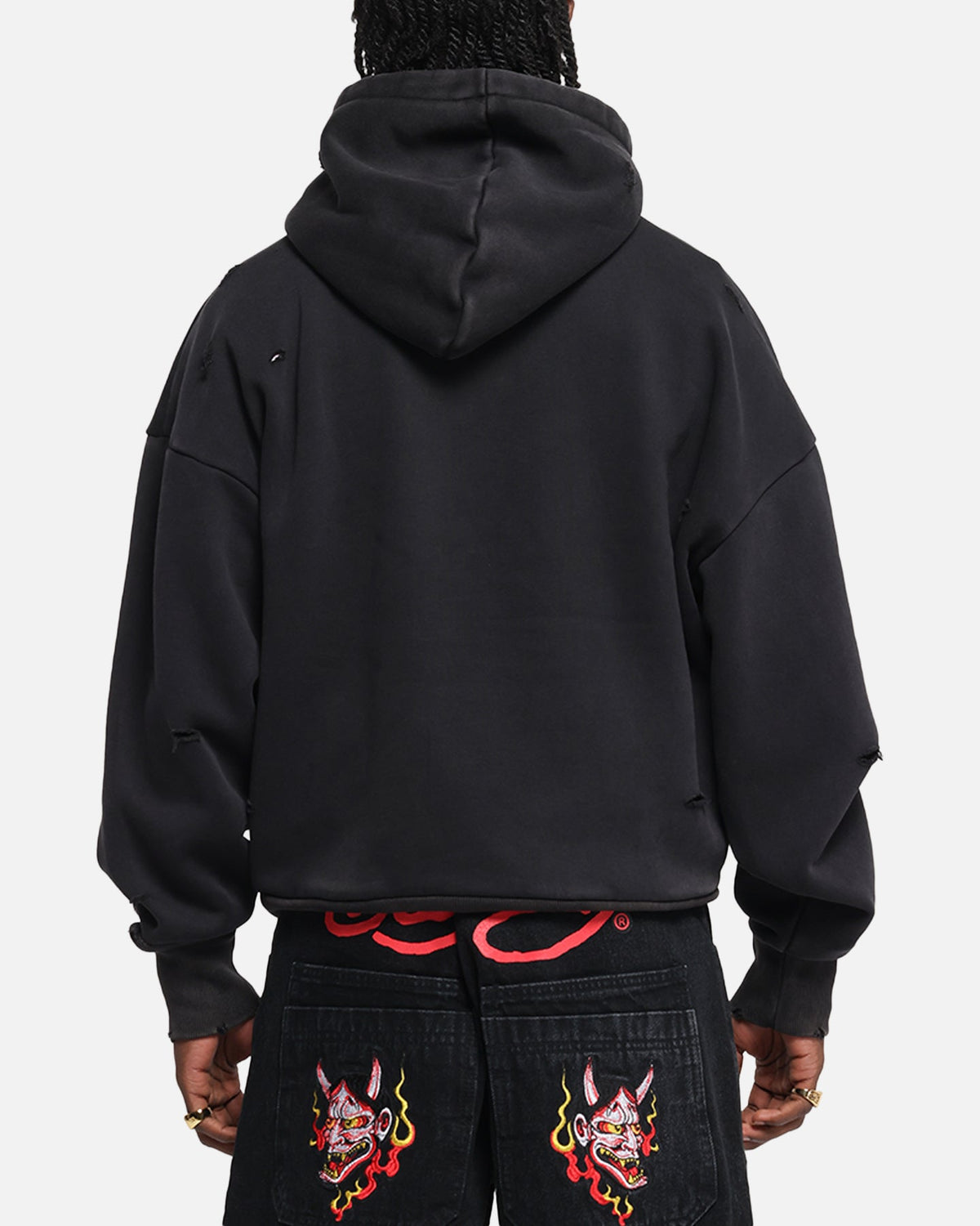 Ed Hardy Distressed Hoodie Washed Black