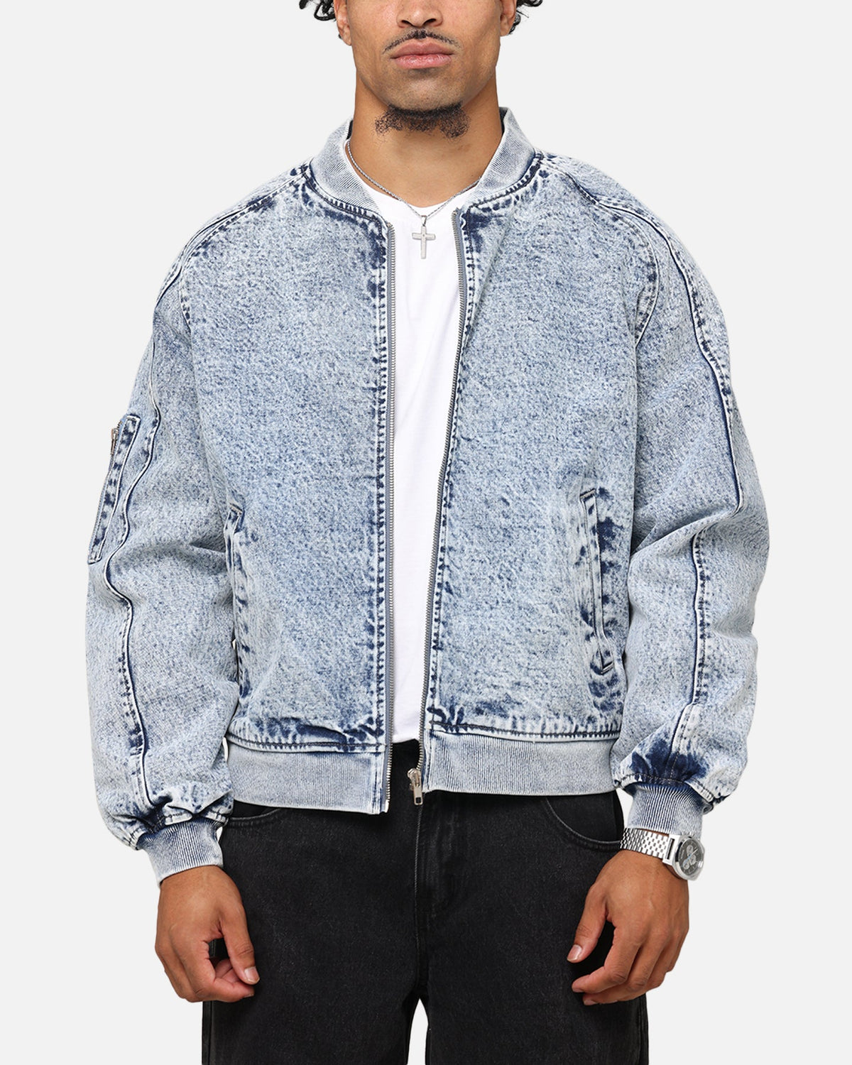 Saint Morta Flight Denim Jacket Blue Stonewash