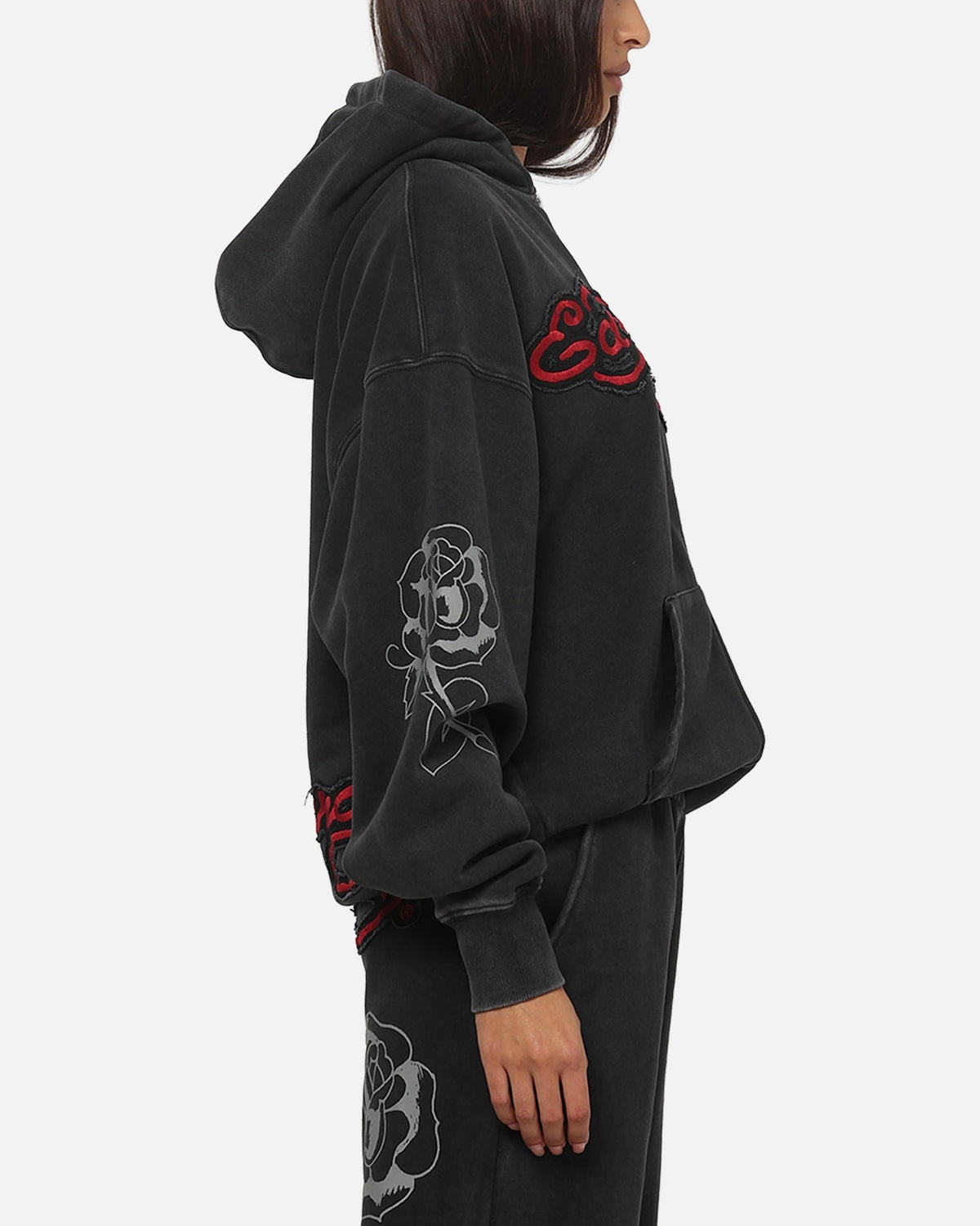 Ed Hardy Women's Rose Zip Hoodie Washed Black