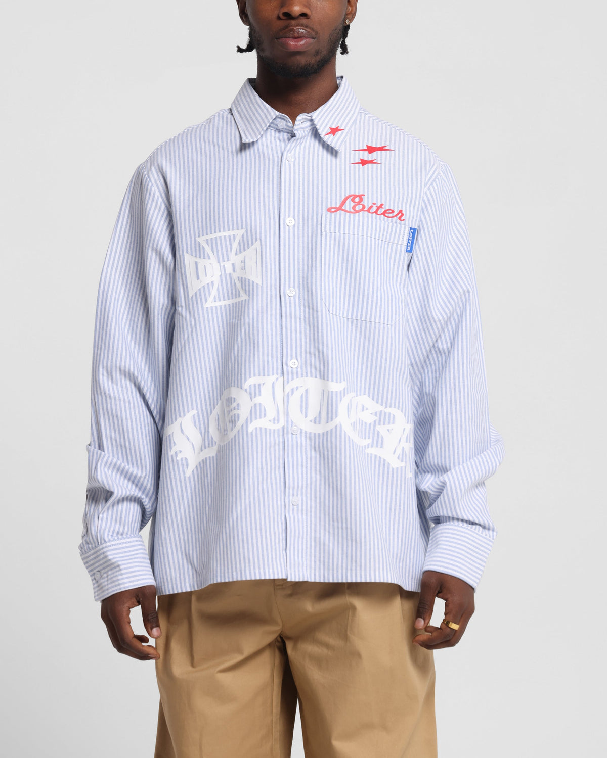 Loiter Chopper Long Sleeve Shirt Blue/White