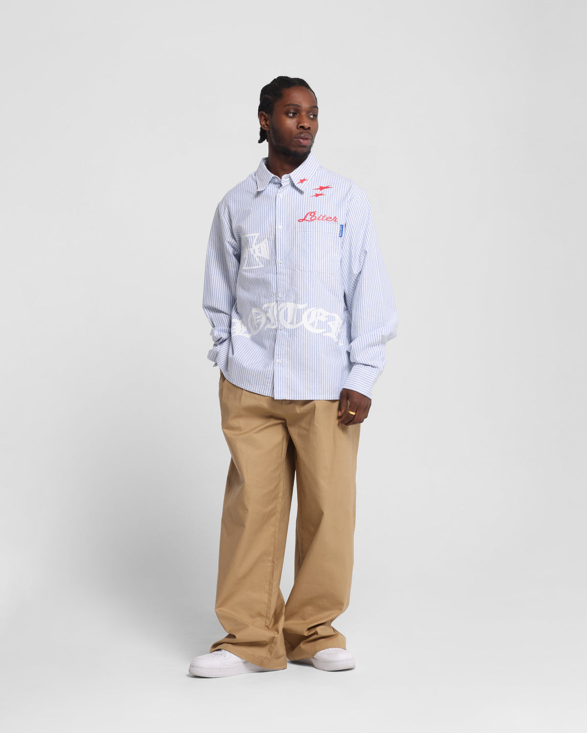 Loiter Chopper Long Sleeve Shirt Blue/White