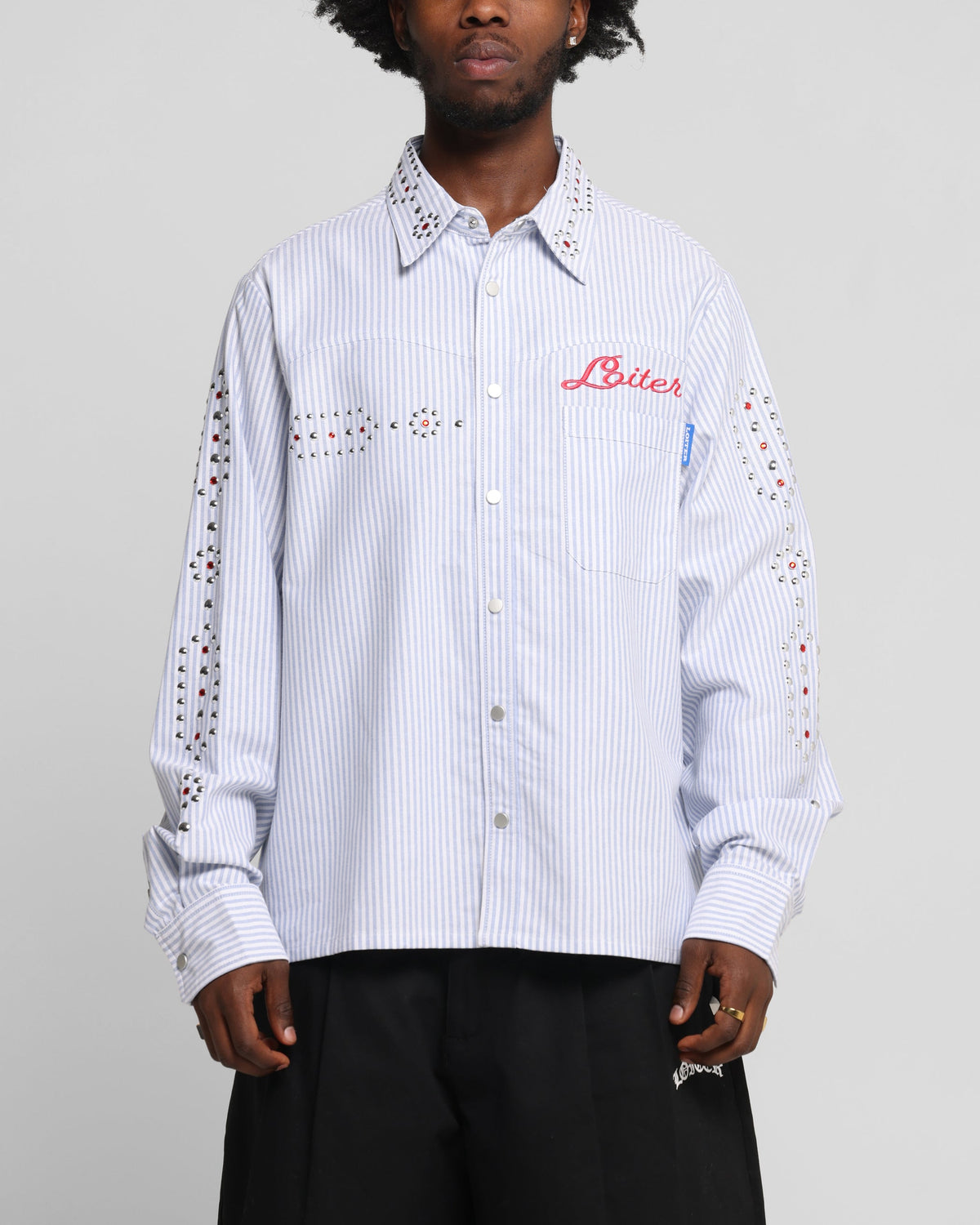 Loiter Western Long Sleeve Button Up Shirt Blue/White