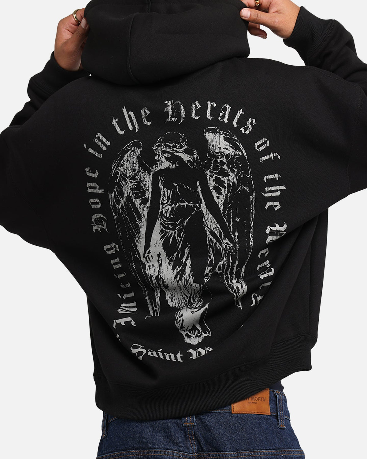Saint Morta Weiry Hearts Boxy Hoodie Black