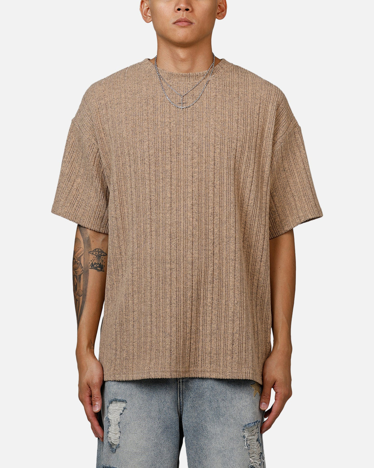 XXIII Rib Knit T-Shirt Tan Marle