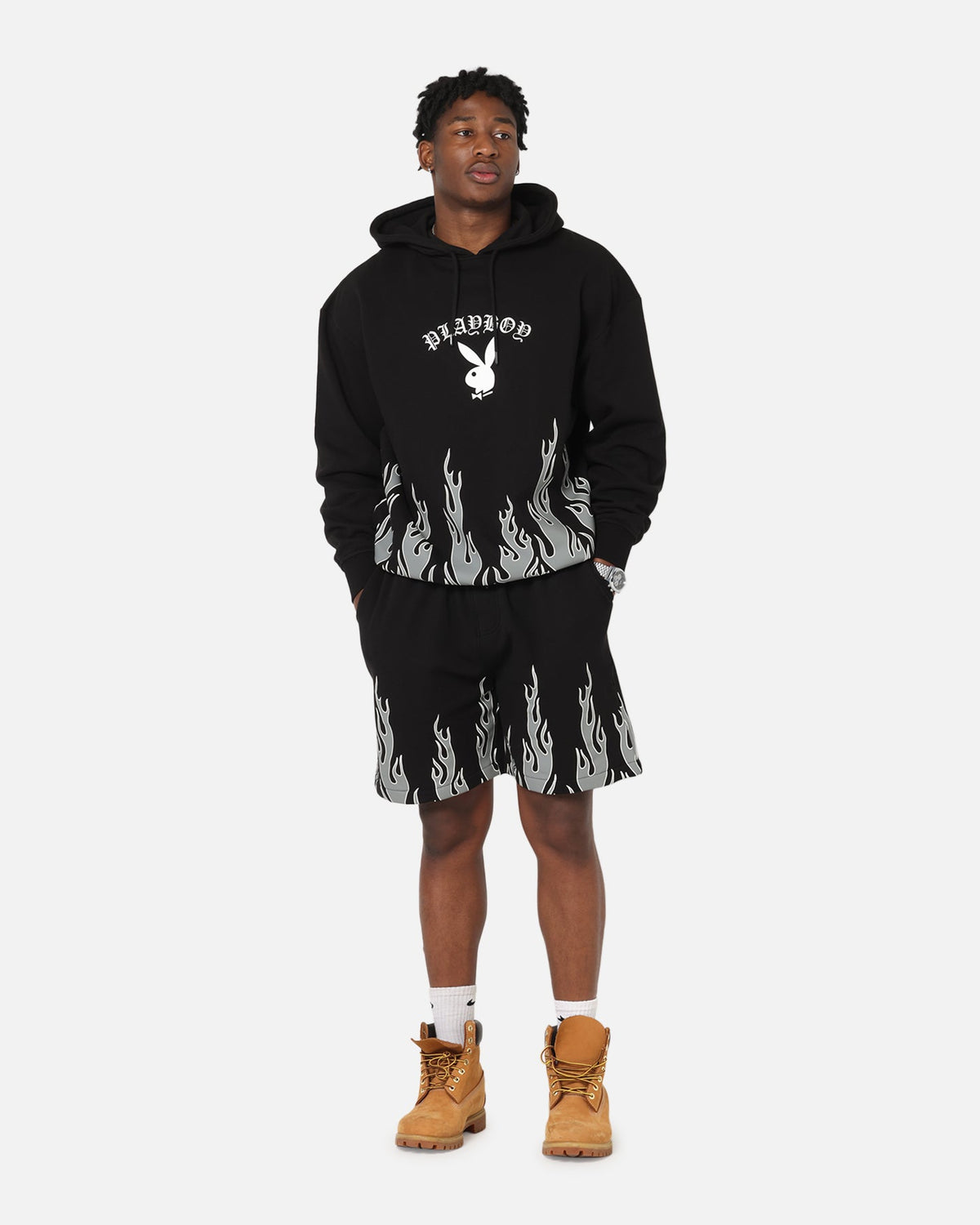 Playboy Gothic Flames Hoodie Black