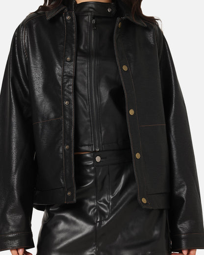 Ed Hardy Women's Vegan Leather Bomber Jacket Black