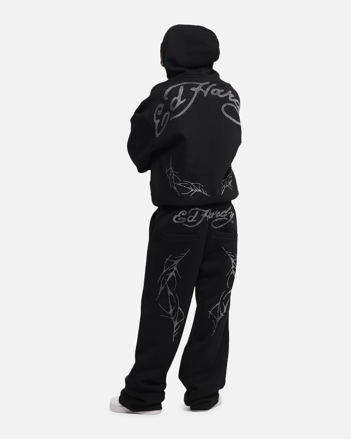 Ed Hardy Cyber Rhinestone Zip-Up Hoodie Black