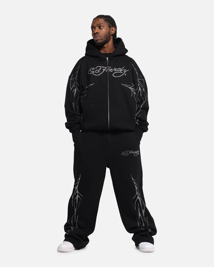 Ed Hardy Cyber Rhinestone Zip-Up Hoodie Black