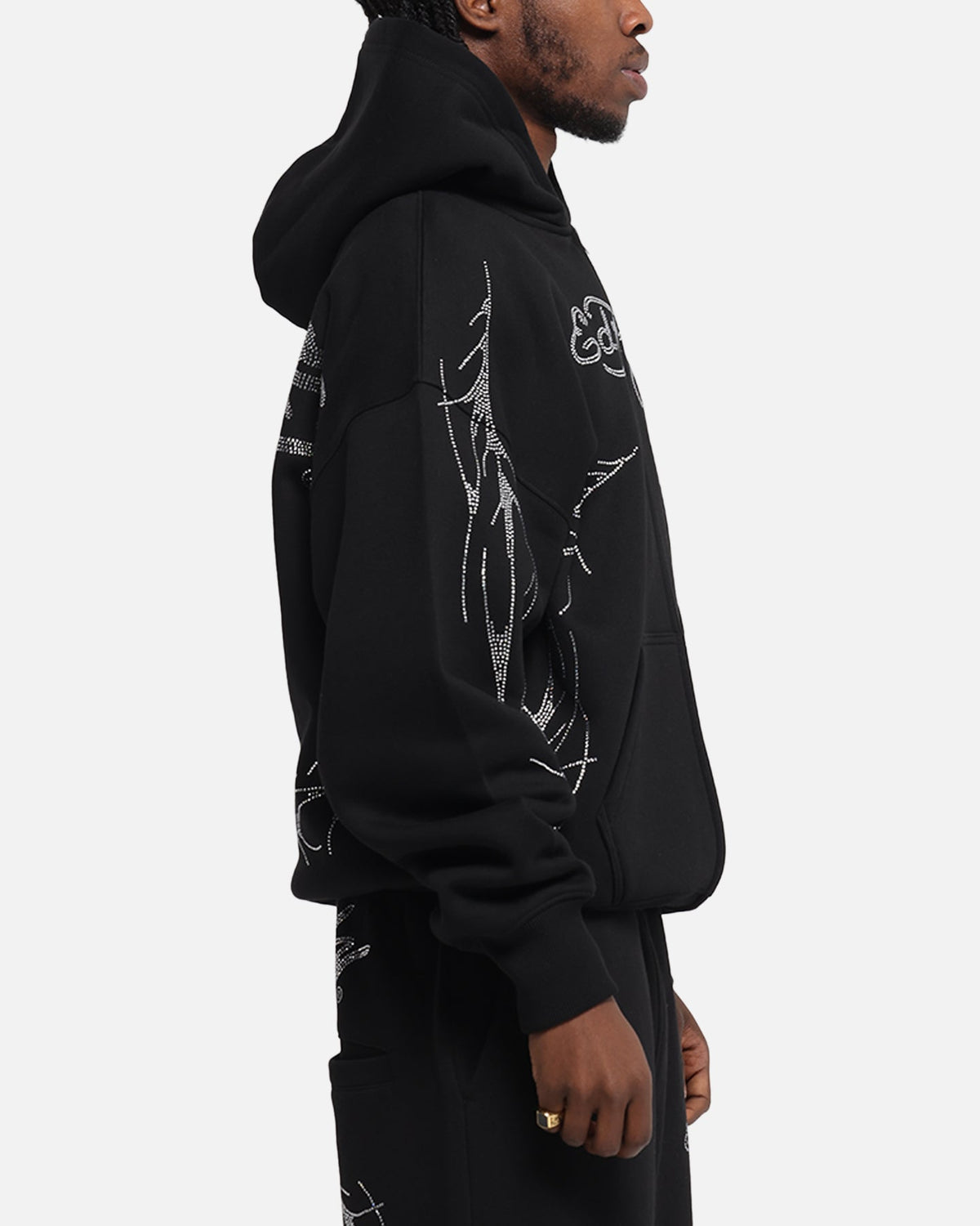 Ed Hardy Cyber Rhinestone Zip-Up Hoodie Black
