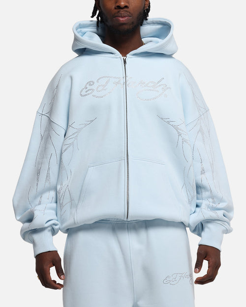 Ed Hardy Cyber Rhinestone Zip-Up Hoodie Light Blue