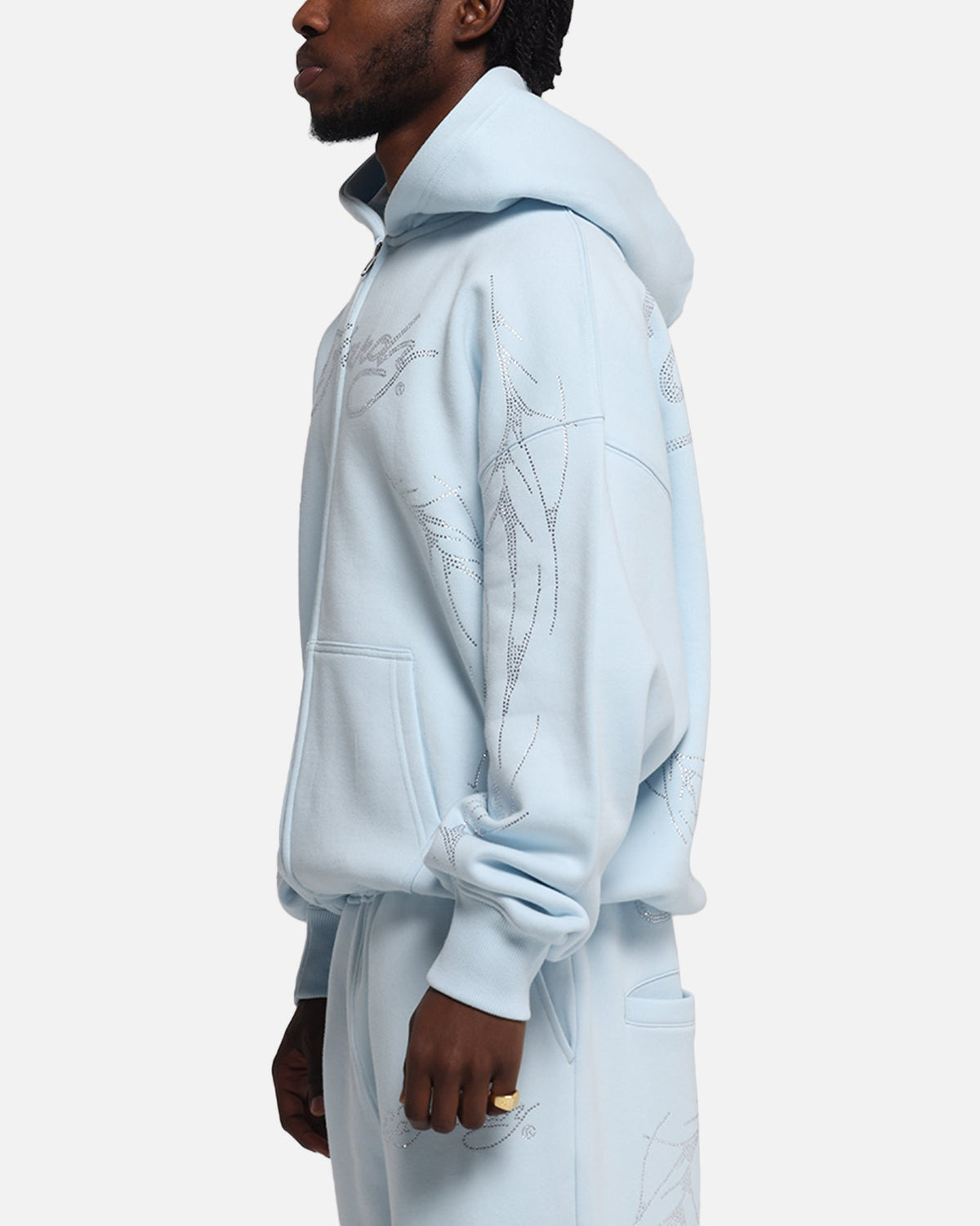 Ed Hardy Cyber Rhinestone Zip-Up Hoodie Light Blue