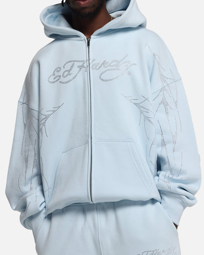 Ed Hardy Cyber Rhinestone Zip-Up Hoodie Light Blue