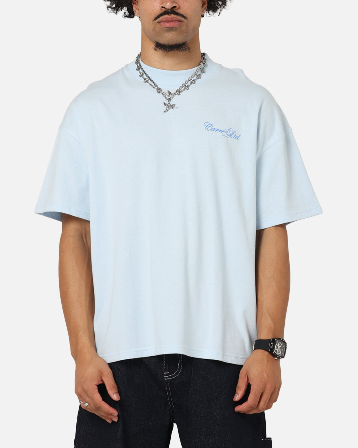 Carre Side Script Oversized T-Shirt Baby Blue
