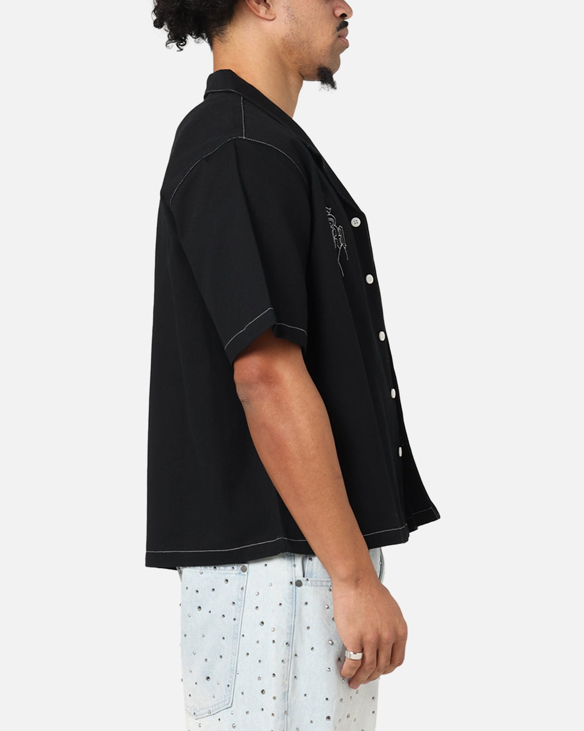 Saint Morta Fray Contrast Button Up Shirt Contrast Black