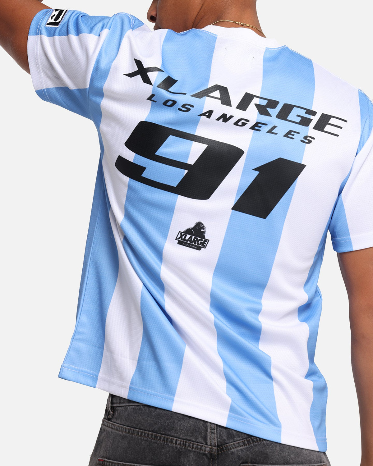 X-Large Slanted Football T-Shirt Blue/White