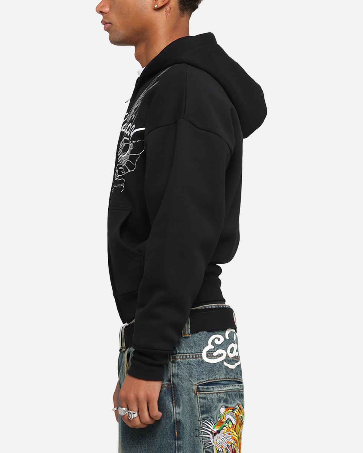Ed Hardy Eagle Rhinestone Zip Hoodie Black