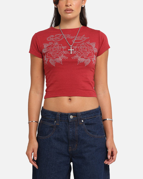 Ed Hardy Women's Rose Baby T-Shirt Red