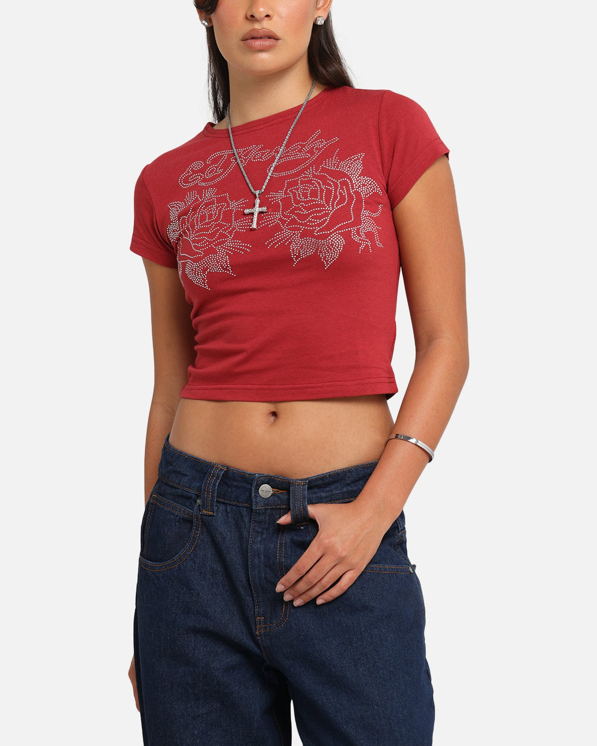 Ed Hardy Women's Rose Baby T-Shirt Red