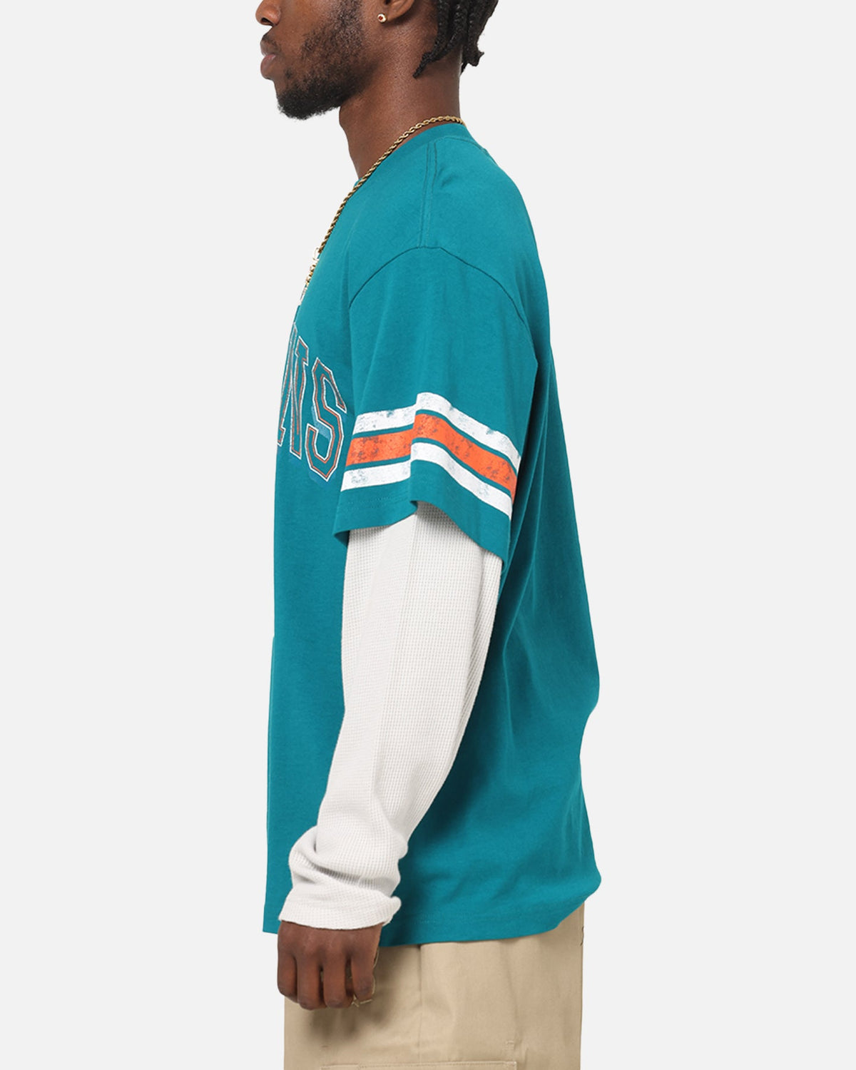 Mitchell & Ness Miami Dolphins Waffle Mock Layer Long Sleeve T-Shirt Teal