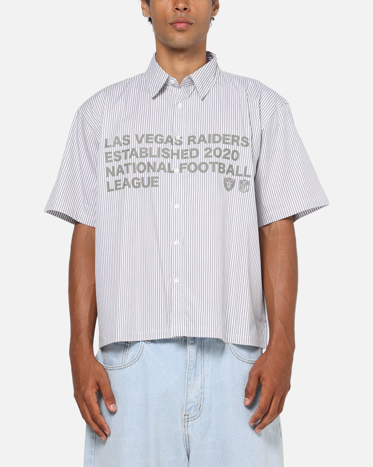 Majest Athletic Las Vegas Raiders Graphic Boxy Shirt White/Navy