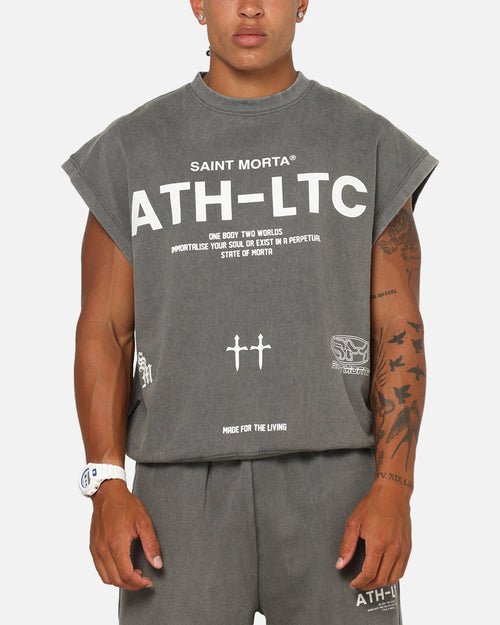 Saint Morta Athletc Cut Off Sweat T-Shirt Washed Charcoal