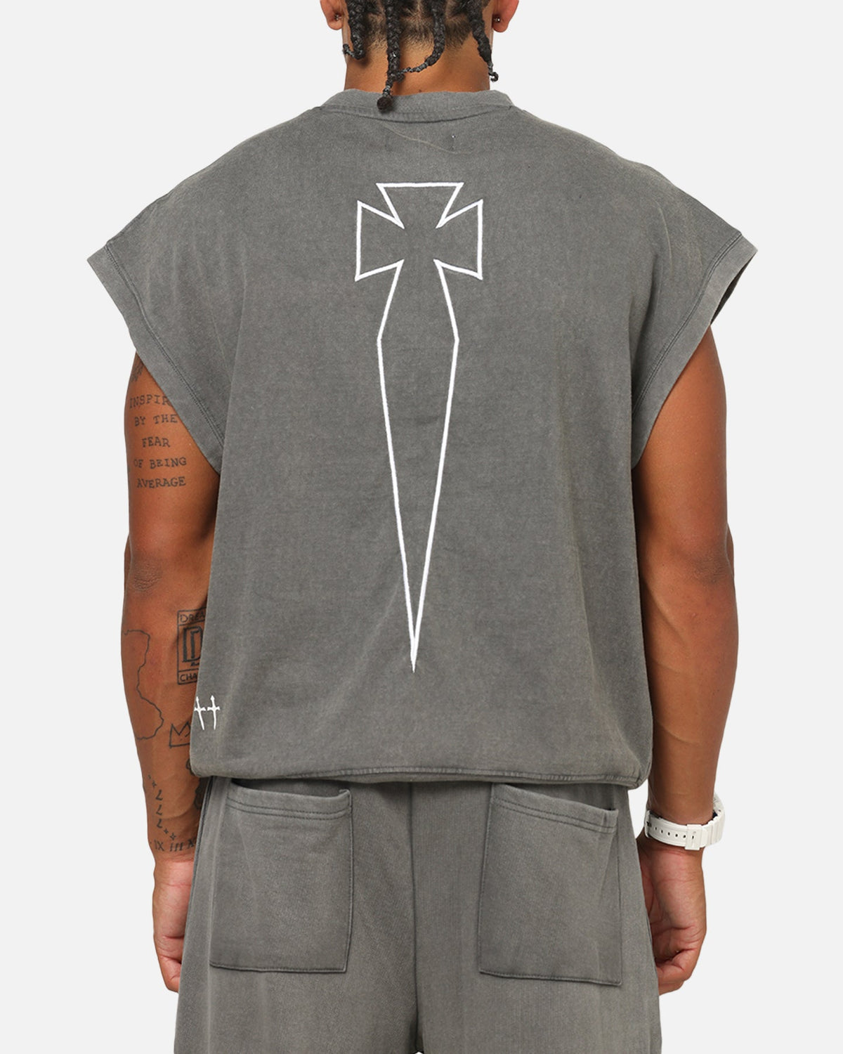 Saint Morta Athletc Cut Off Sweat T-Shirt Washed Charcoal