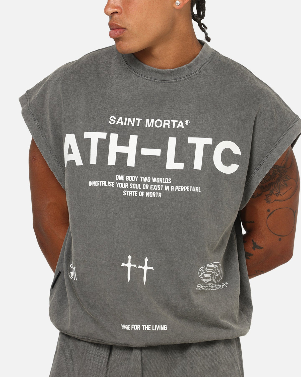 Saint Morta Athletc Cut Off Sweat T-Shirt Washed Charcoal