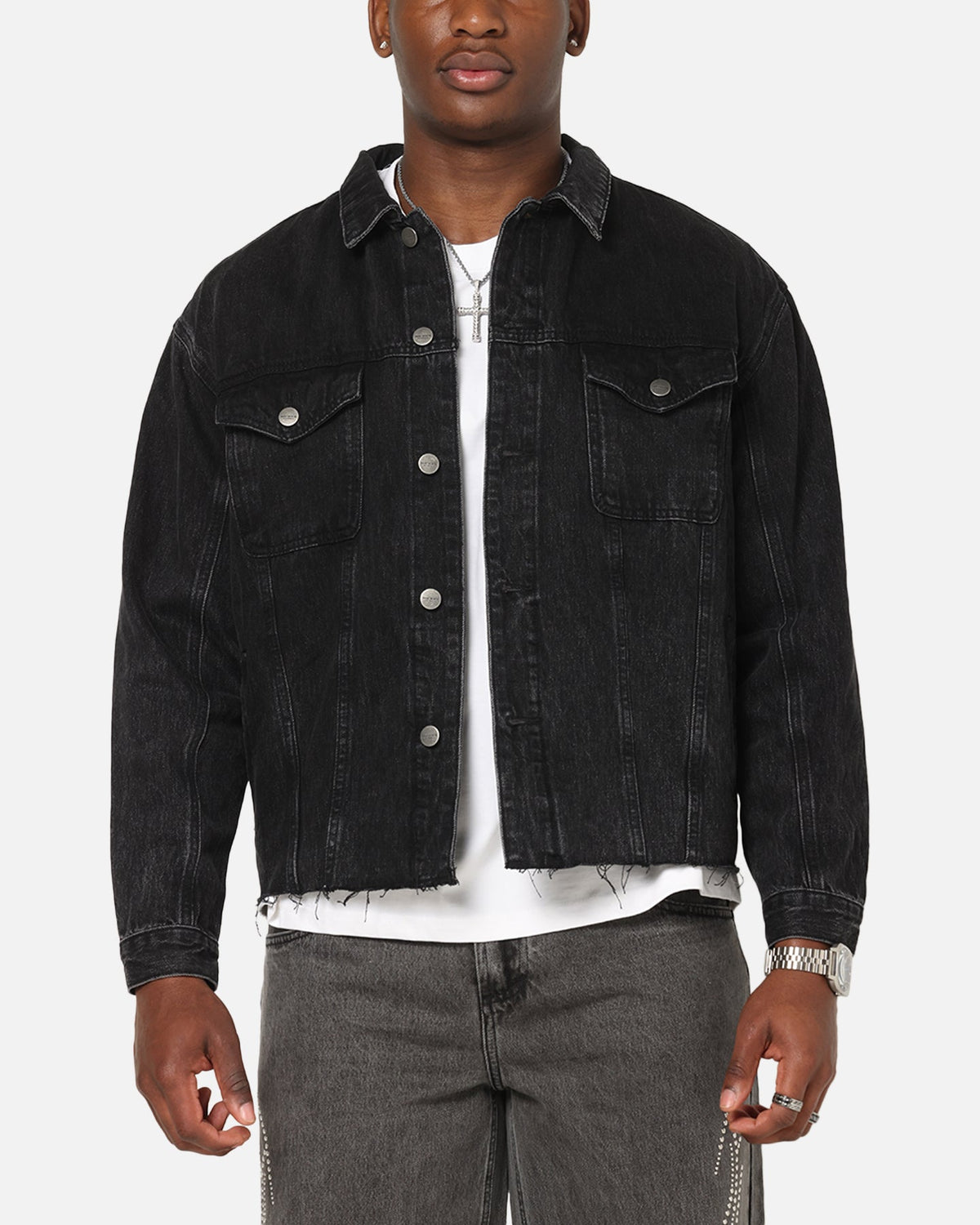 Saint Morta Daggers Cutoff Denim Jacket Vintage Black