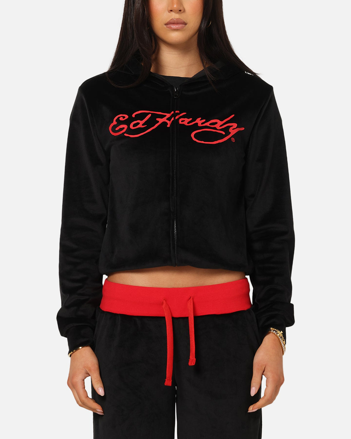 Ed Hardy Women's Cropped Hoodie Black/Red