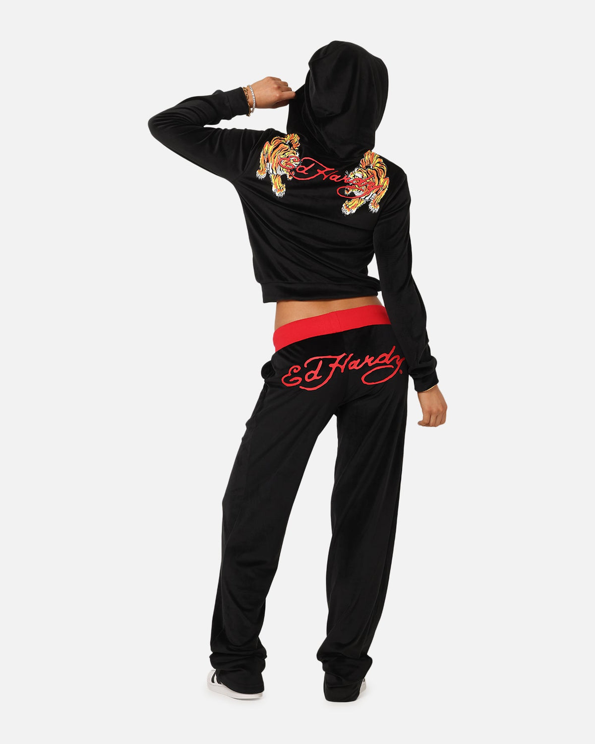 Ed Hardy Women's Cropped Hoodie Black/Red