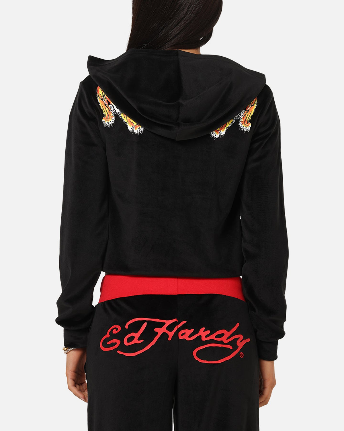 Ed Hardy Women's Cropped Hoodie Black/Red